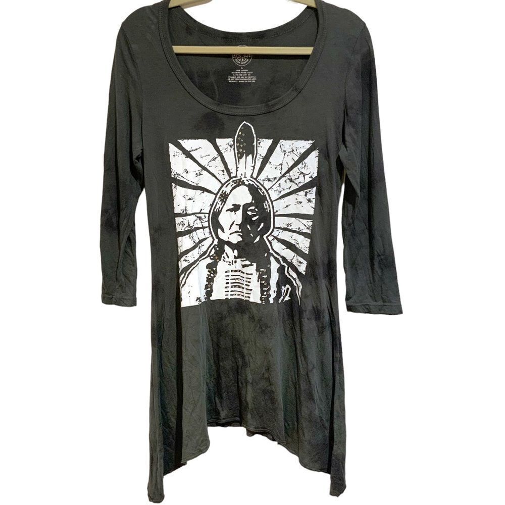 JACK FLASH TEES green tie dye tunic dress inverted hem American Indian size L